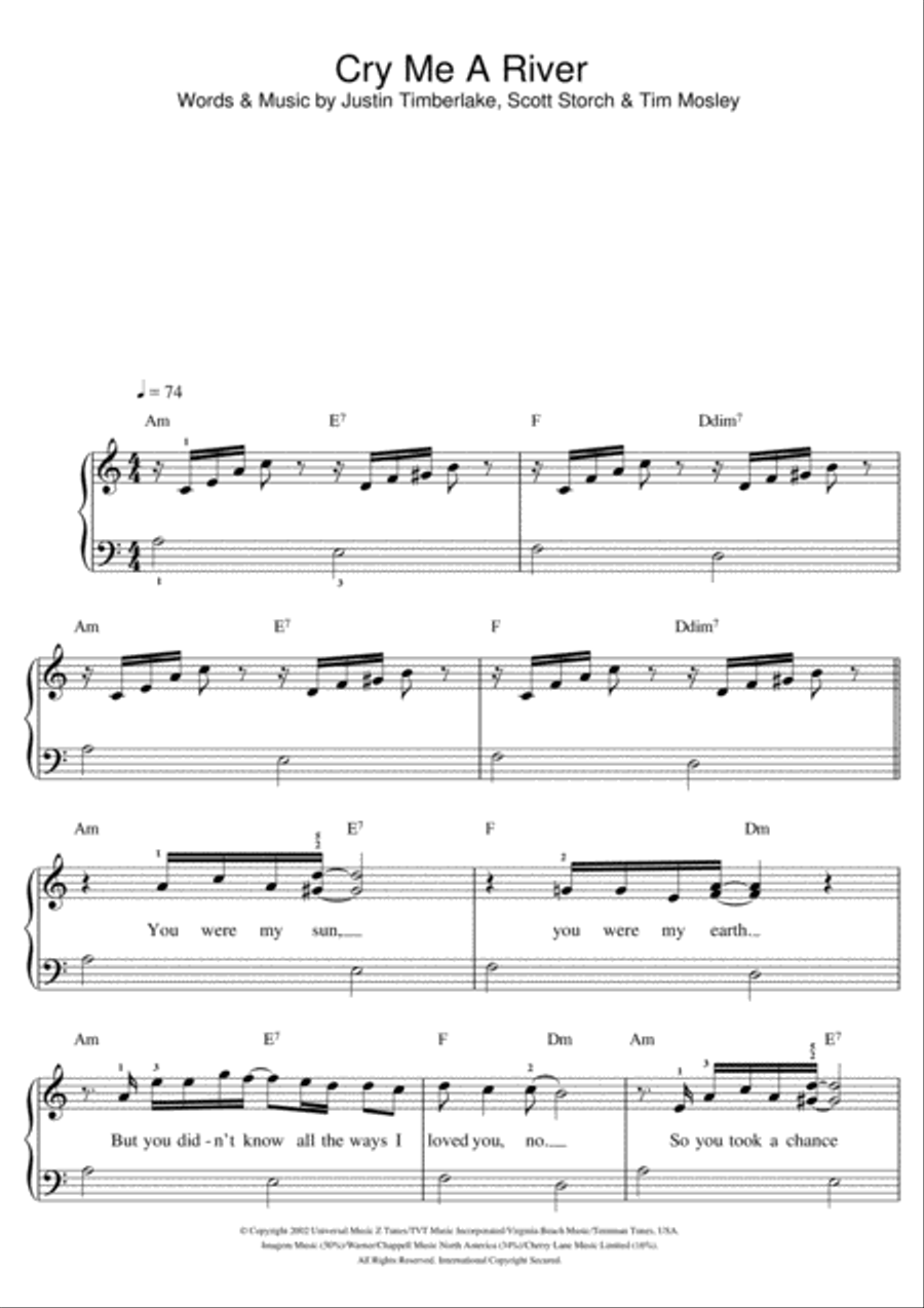 Cry Me A River Easy Piano scores gallery preview page 1