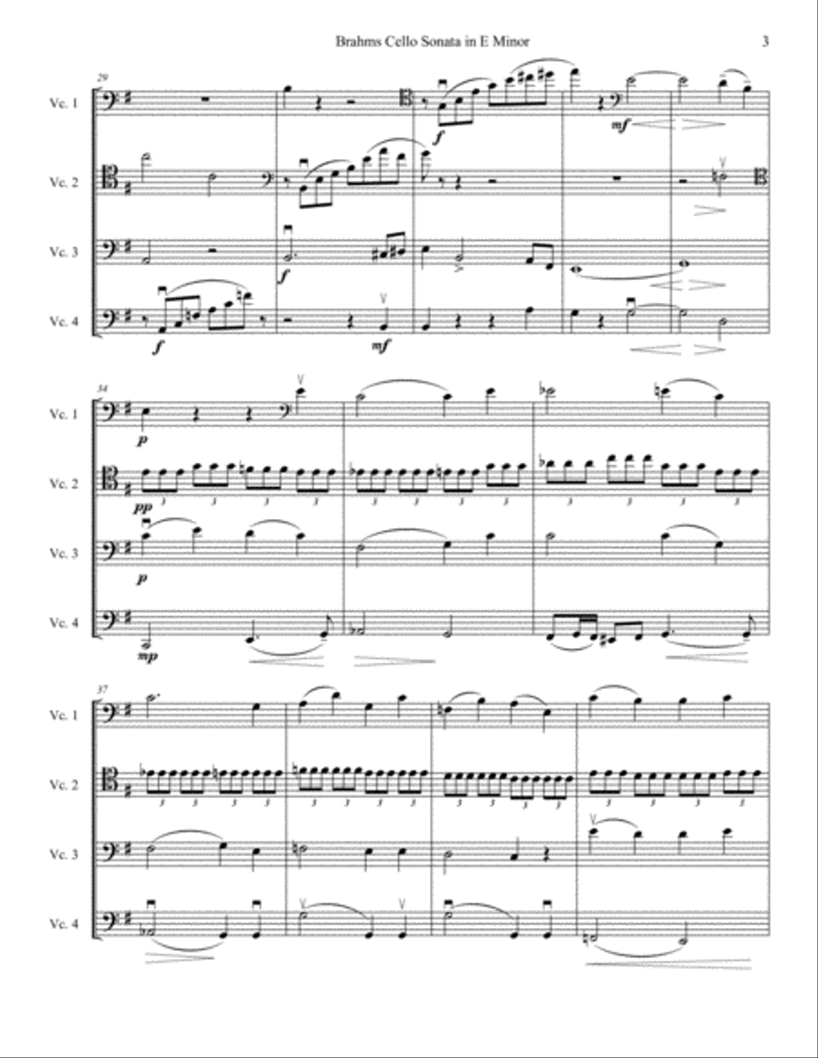 Cello Sonata in E Minor, first movement for Four Cellos / Cello Quartet Cello Solo scores gallery preview page 3