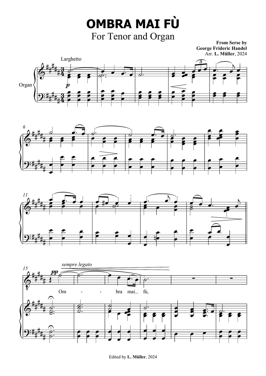 Book cover for Ombra Mai Fù - G. F. Handel - for Contralto Solo with Accompaniment in B Major