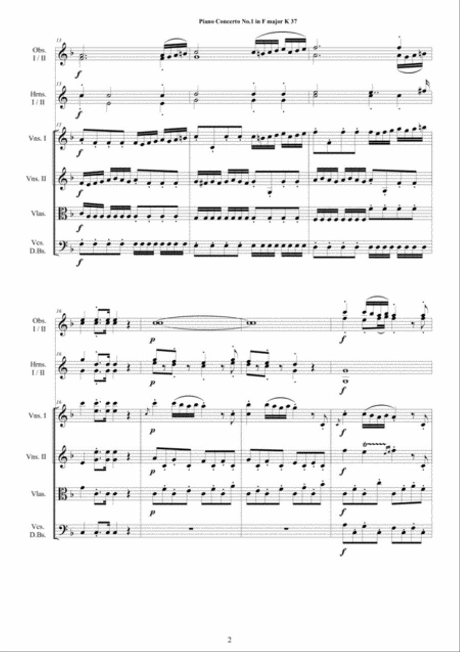 Mozart - Piano Concerto No.1 in F major K 37 for Piano solo and Orchestra - Score and Parts String Orchestra scores gallery preview page 2