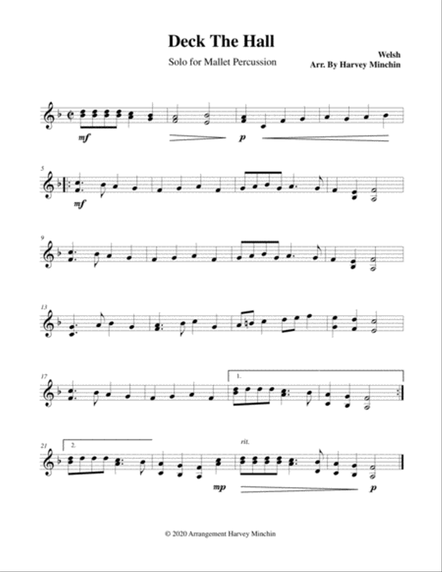 Deck The Hall for Solo Mallet Percussion Percussion Ensemble scores gallery preview page 1