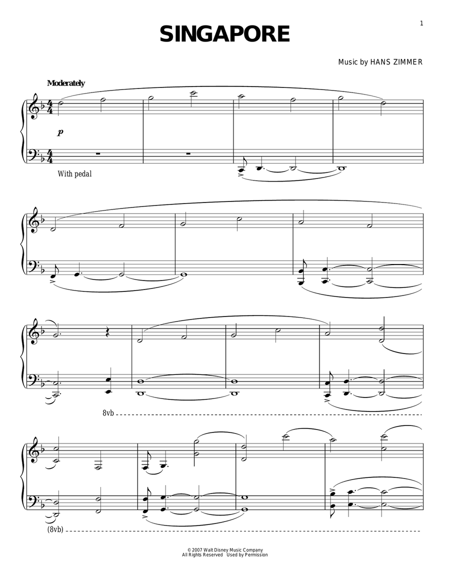 Singapore (from Pirates Of The Caribbean: At World's End) Piano Solo scores gallery preview page 1