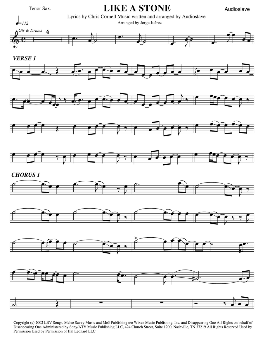 Like A Stone Tenor Saxophone scores gallery preview page 1