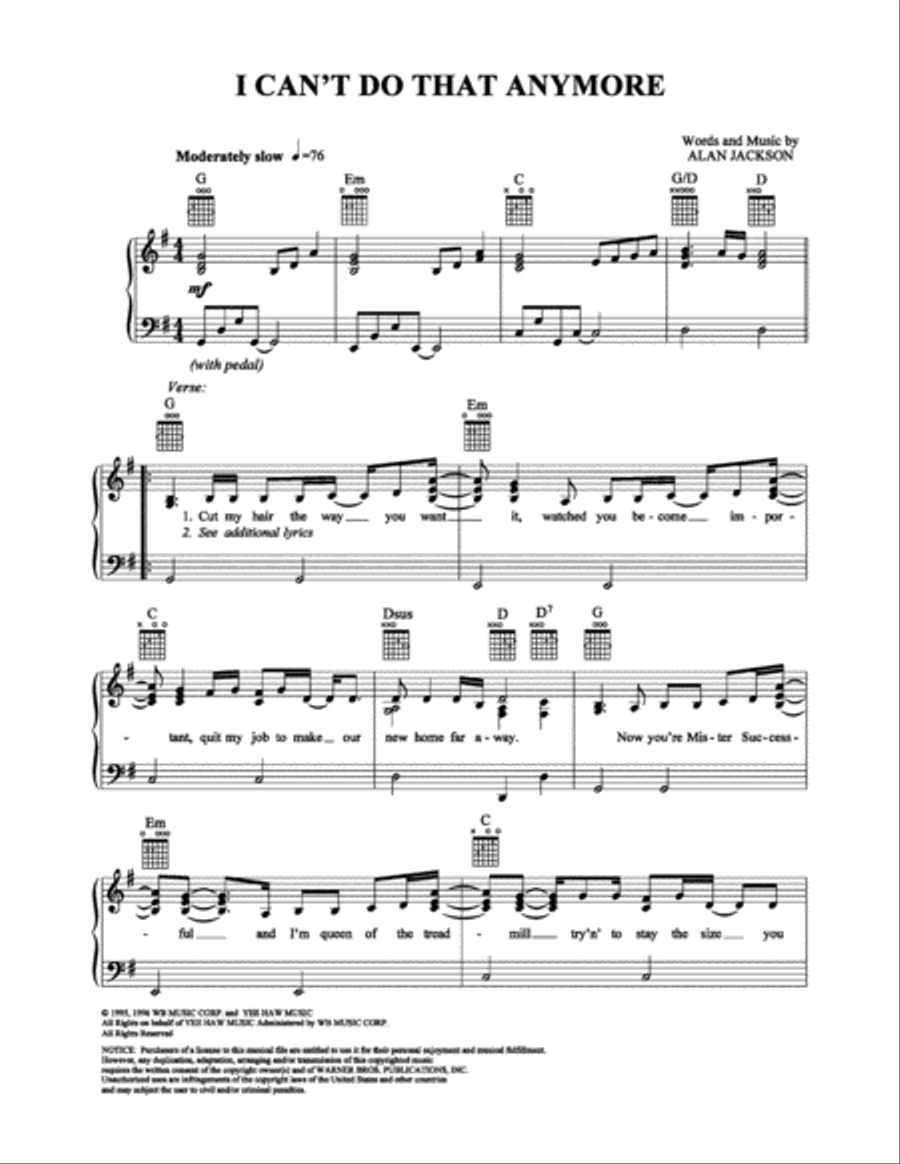I Can't Do That Anymore Piano, Vocal, Guitar scores gallery preview page 1