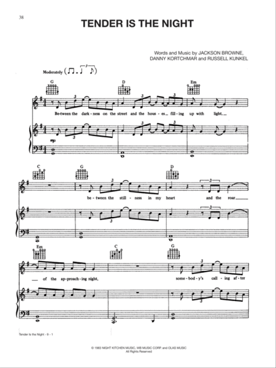 Tender is the Night Piano, Vocal, Guitar scores gallery preview page 1