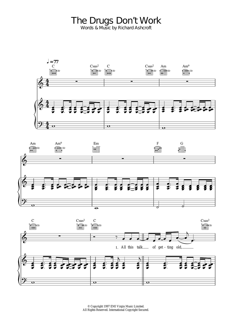 The Drugs Don't Work The Drugs Don't Work Piano, Vocal, Guitar scores gallery preview page 1