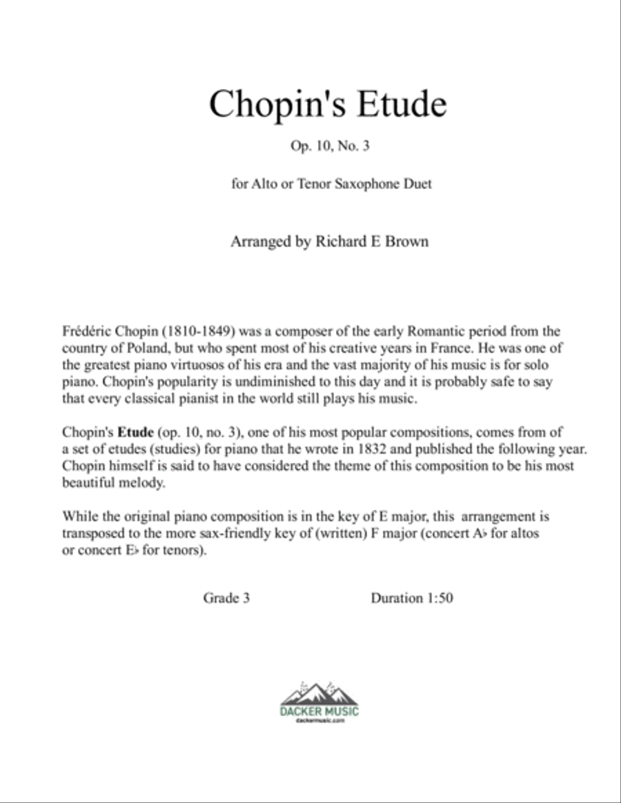 Chopin's Etude - Alto or Tenor Saxophone Duet Chopin's Etude - Alto or Tenor Saxophone Duet Woodwind Duet scores gallery preview page 2