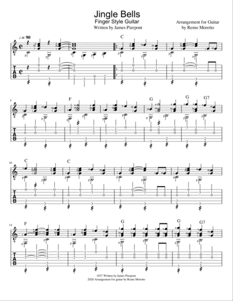 Jingle Bells for Finger Style Guitar Fingerpicking Guitar scores gallery preview page 2
