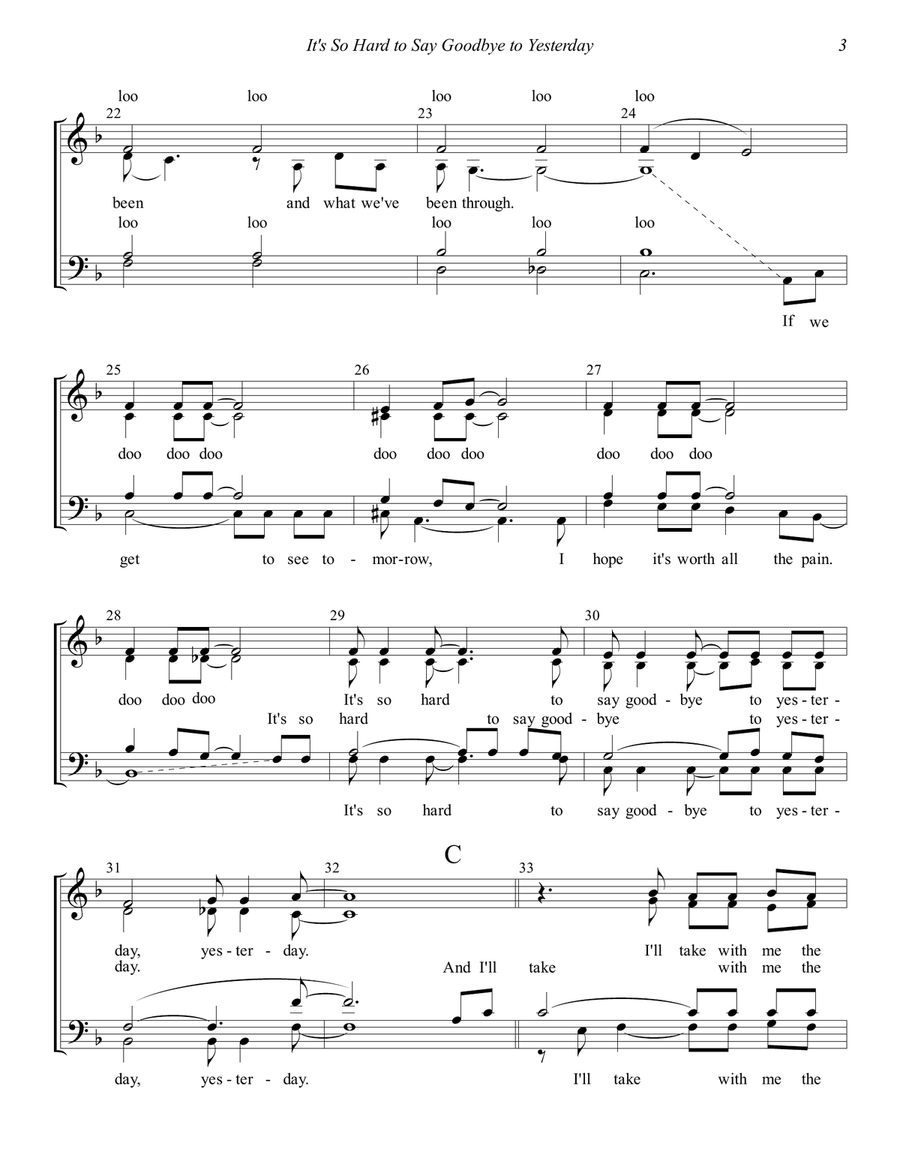 It's So Hard To Say Goodbye To Yesterday 4-Part scores gallery preview page 3
