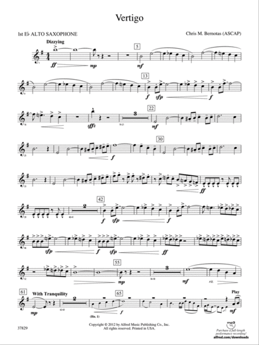 Vertigo: E-flat Alto Saxophone Concert Band scores gallery preview page 1
