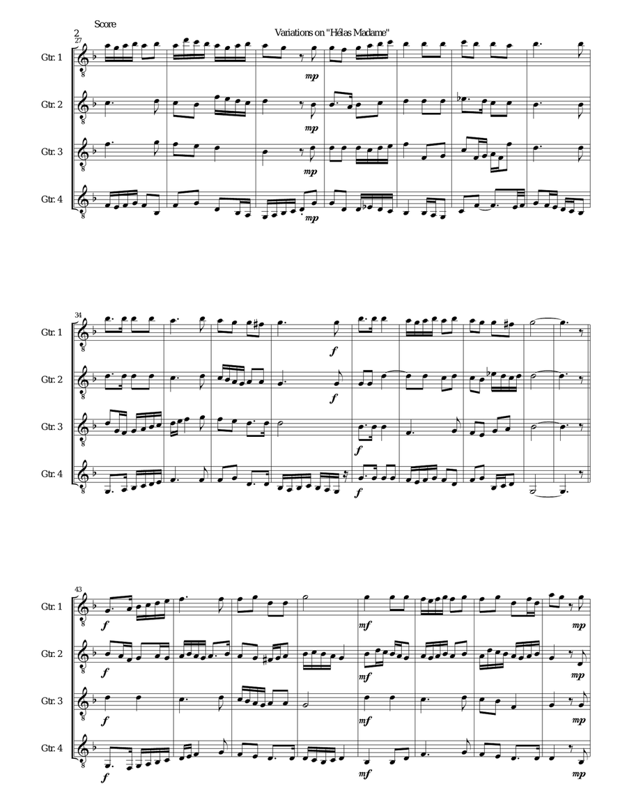 Variations for guitar quartet on 
