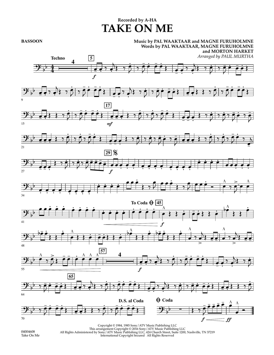 Take on Me - Bassoon Take on Me - Bassoon Concert Band scores gallery preview page 1