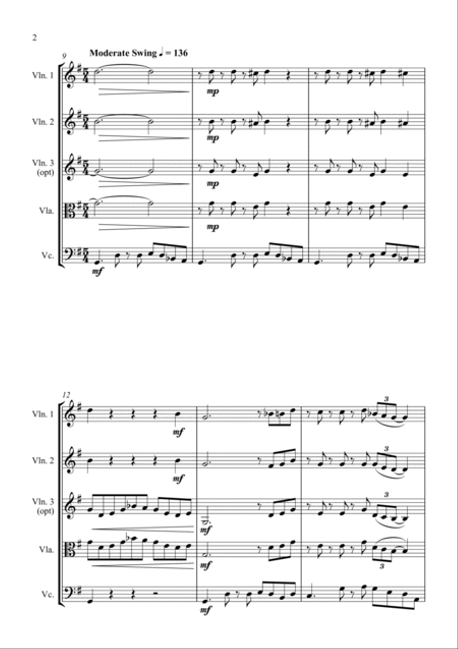 Swing Low, Sweet Chariot - a Jazz Arrangement - For String Quartet String Quartet scores gallery preview page 2