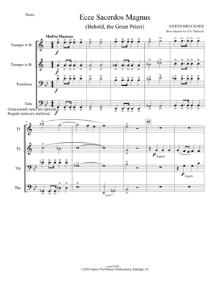 Ecce Sacerdos Magnus (Behold The Great Priest) by Anton Bruckner for Mixed Brass Quartet