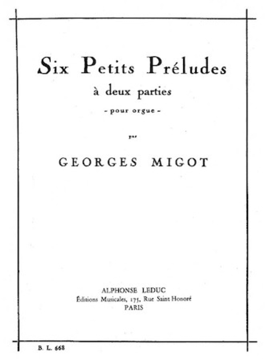 Six Petits Prelude a Deux Parties por Orgue