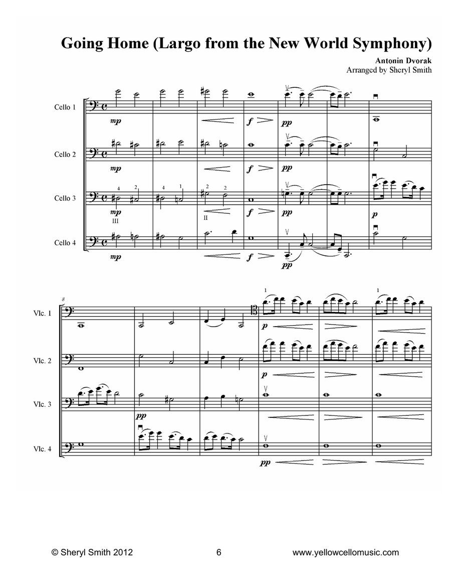 Going Home (Largo – Theme from New World Symphony) for cello quartet (four cellos) String Orchestra scores gallery preview page 1