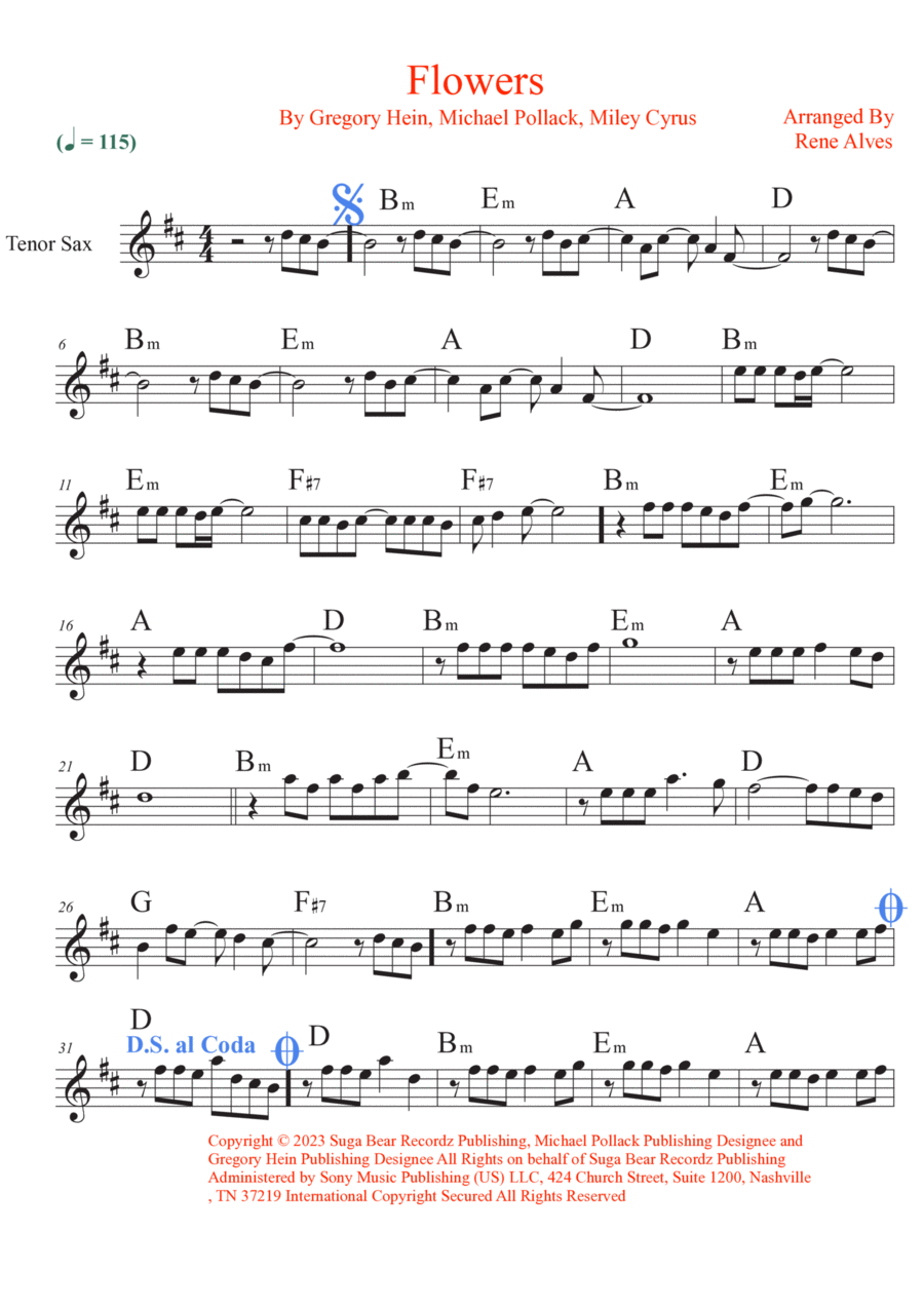 Flowers Tenor Saxophone scores gallery preview page 1