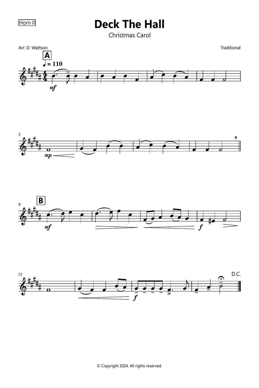 Deck The Hall - for horn quartet Brass Quartet scores gallery preview page 4