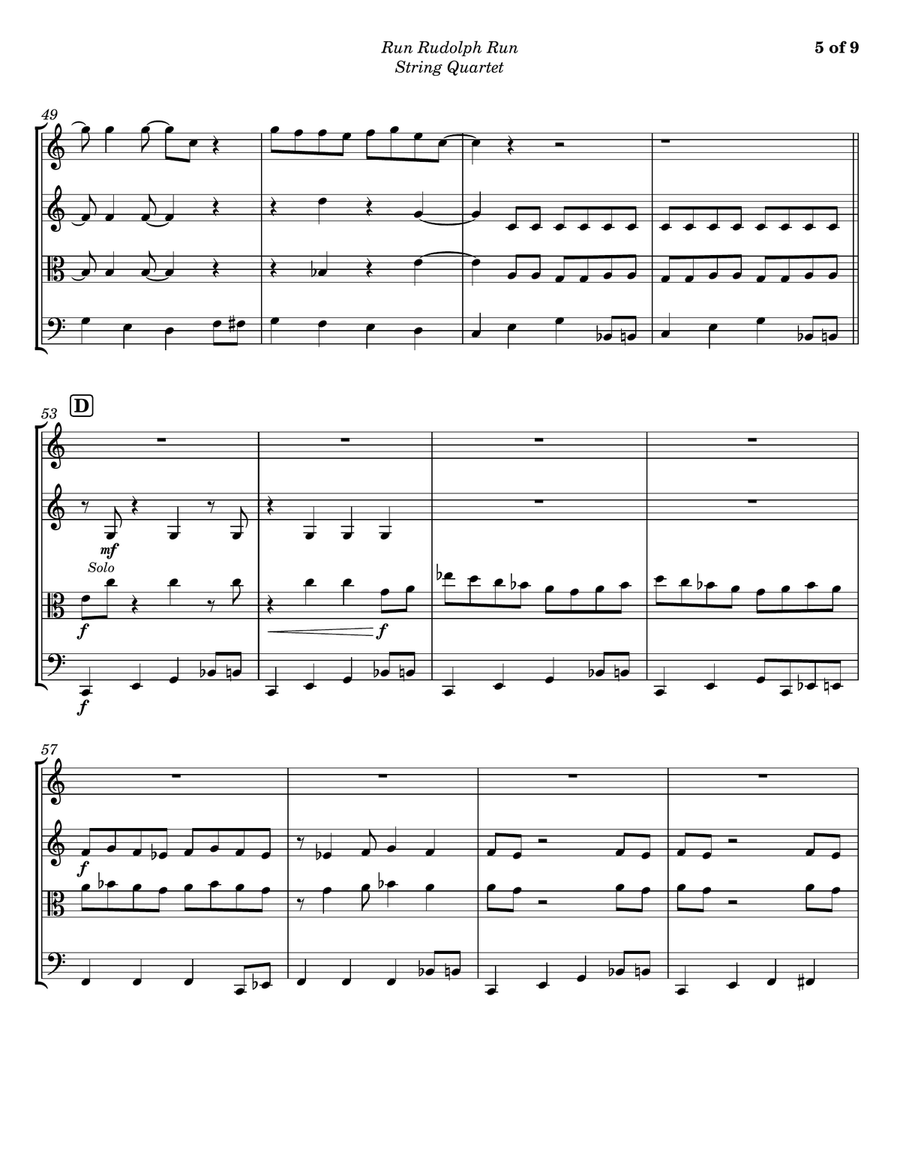 Run Rudolph Run String Quartet scores gallery preview page 5