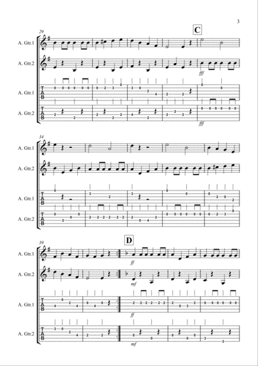 Drunken Sailor for Guitar Duet Guitar Tablature scores gallery preview page 3