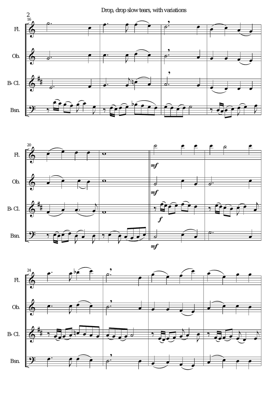Drop, drop slow tears, with variations, for wind quartet Woodwind Quartet scores gallery preview page 2