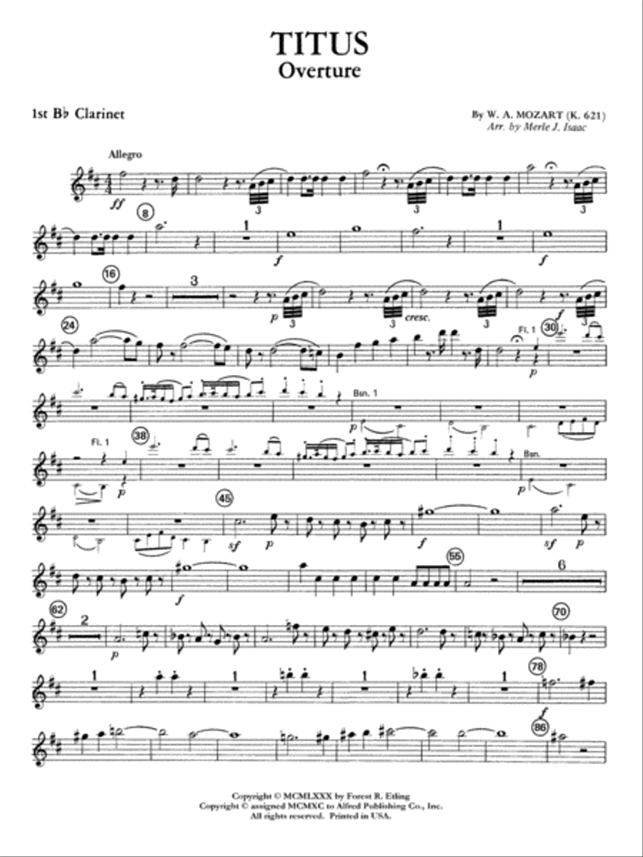 Titus Overture: 1st B-flat Clarinet Full Orchestra scores gallery preview page 1
