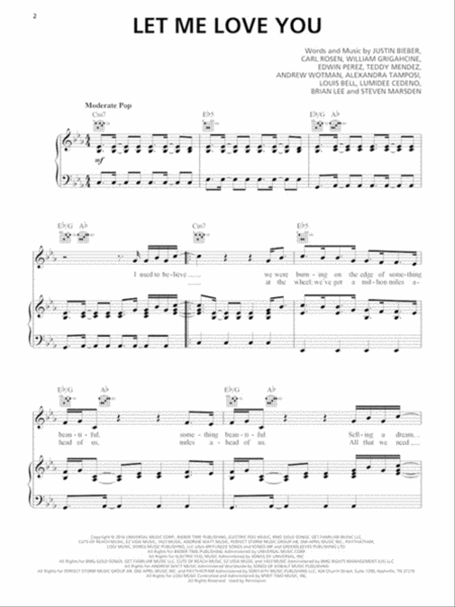Let Me Love You Piano, Vocal, Guitar scores gallery preview page 2
