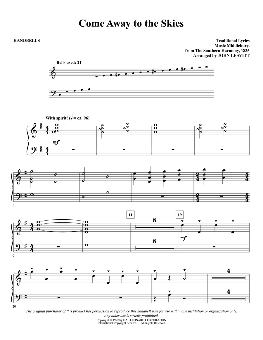 Come Away To The Skies Handbell Choir scores gallery preview page 1