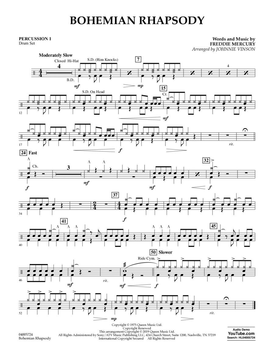Bohemian Rhapsody (arr. Johnnie Vinson) - Percussion 1