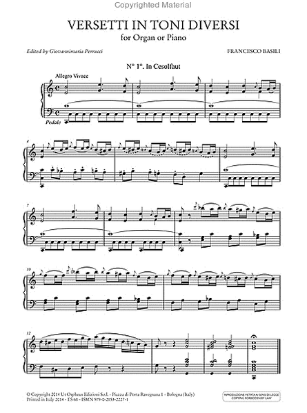 Versetti in toni diversi for Organ or Piano. Preface by Luigi Ferdinando Tagliavini