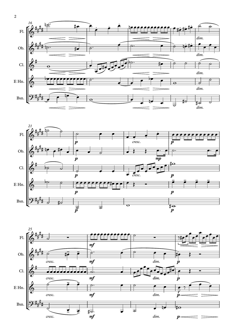 Beethoven: Piano Sonata No.14 in C# minor (quasi una Fantasia) (Moonlight) Op.27 No.2 - wind quintet Woodwind Quintet scores gallery preview page 2