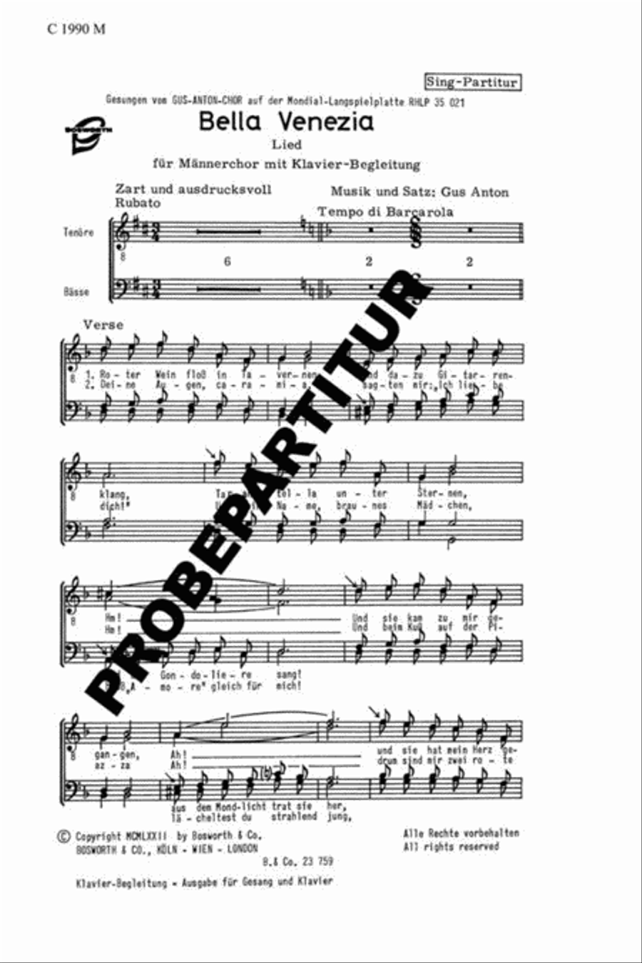 Bella Venezia Men's Choir scores gallery preview page 1