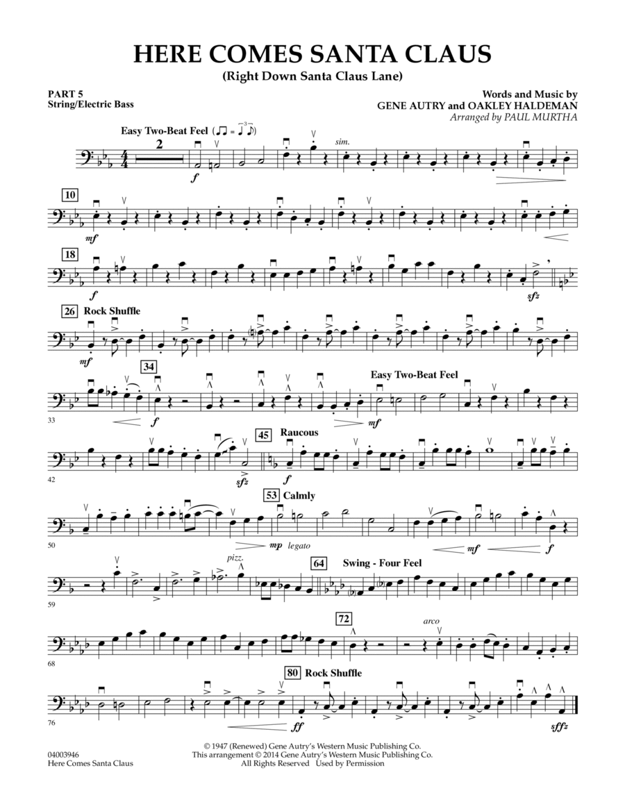 Here Comes Santa Claus (Right Down Santa Claus Lane) - Pt.5 - String/Electric Bass Concert Band scores gallery preview page 1