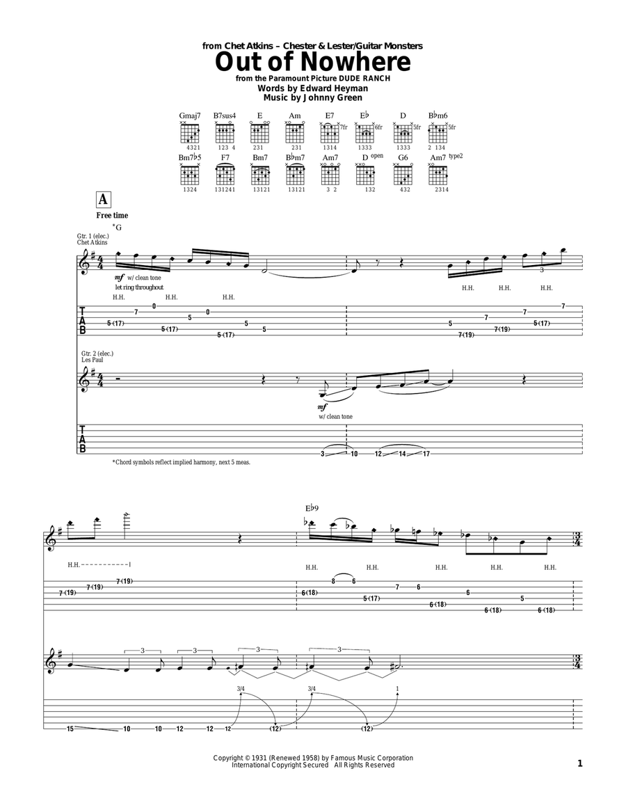 Out Of Nowhere Out Of Nowhere Electric Guitar scores gallery preview page 1