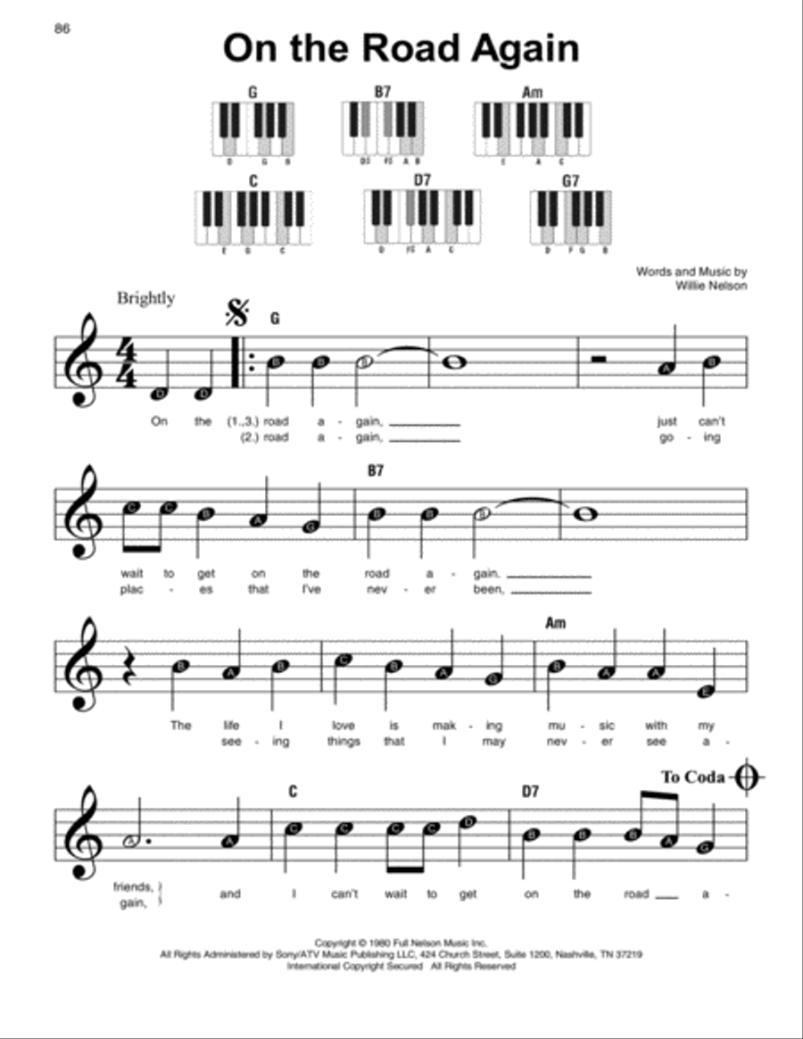 On The Road Again Easy Piano scores gallery preview page 1