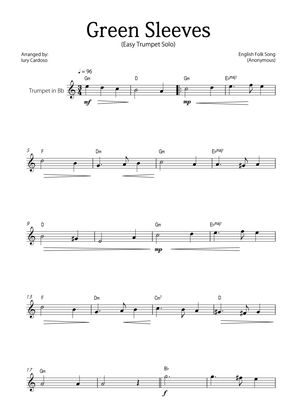 "Green Sleeves" - Beautiful easy version for TRUMPET SOLO.