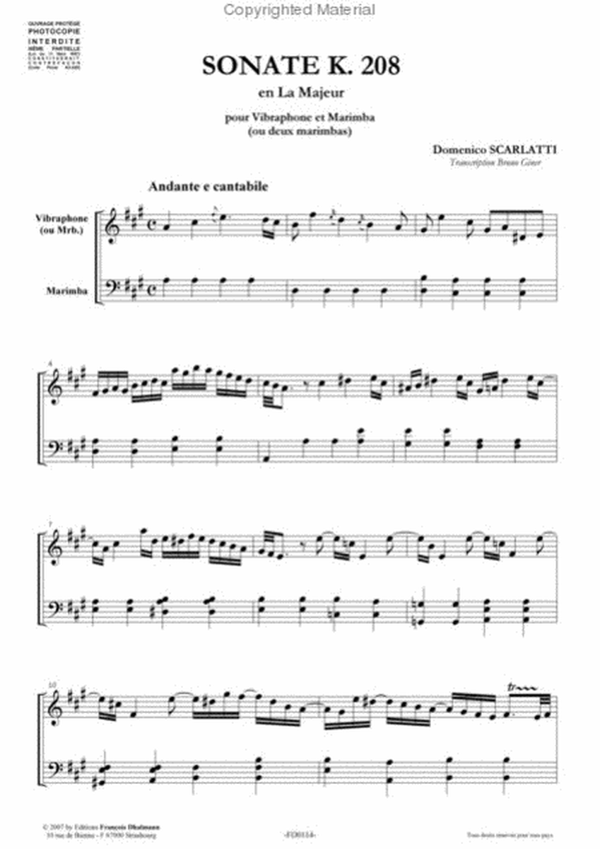 Sonate K. 208 en la majeur. Transcription Bruno Giner image number null