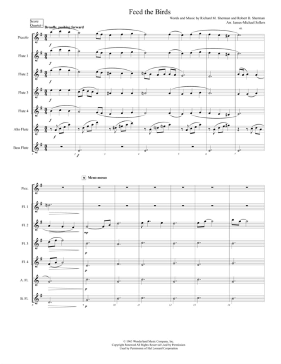 Feed The Birds by Richard M. Sherman Woodwind Ensemble - Digital Sheet Music