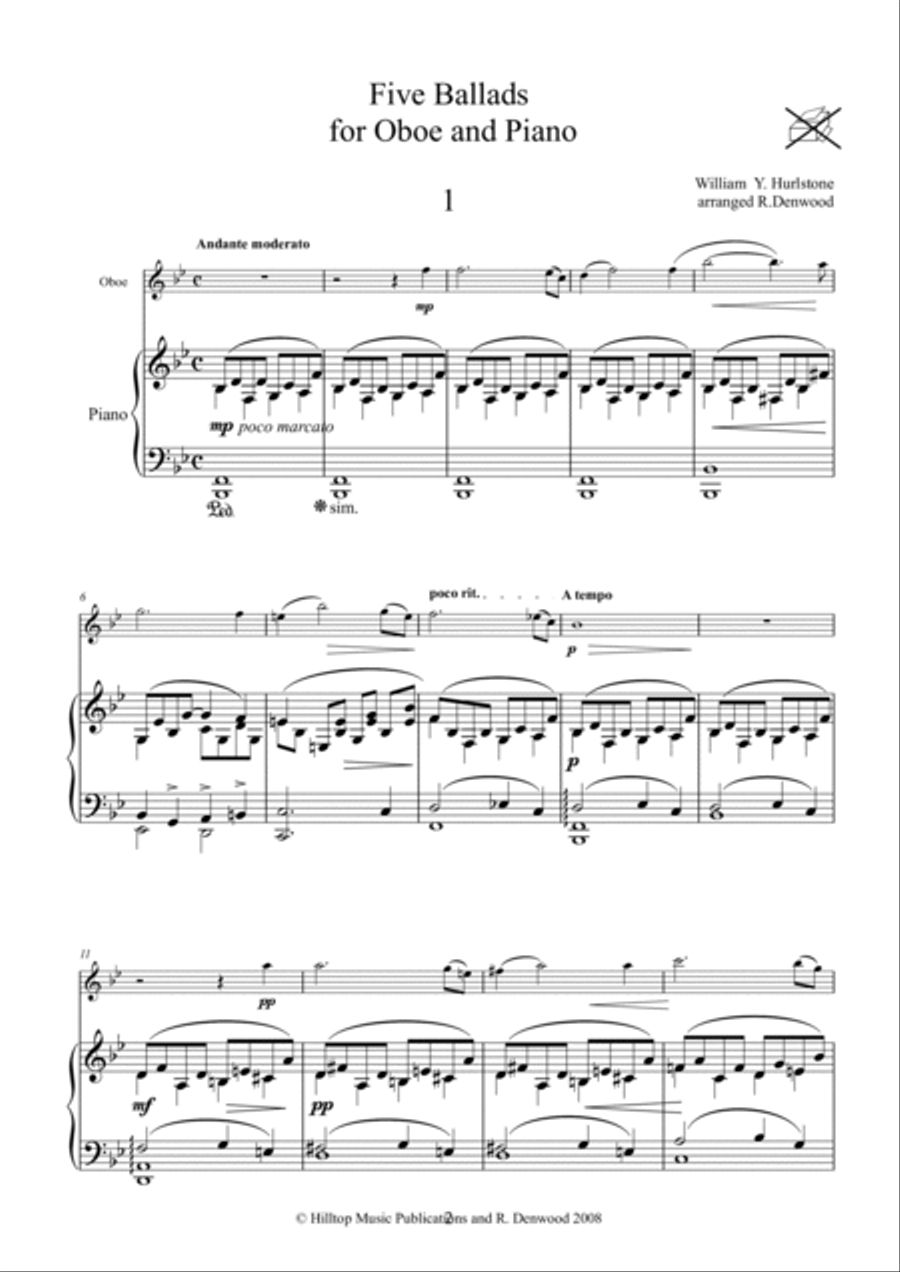 Hurlstone Five Ballads for oboe and piano Woodwind Duet scores gallery preview page 2