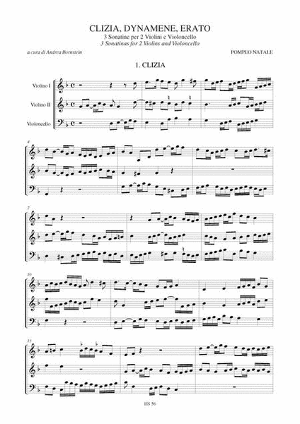 Clizia, Dynamene, Erato. 3 Sonatinas (Roma 1681) for 2 Violins and Violoncello