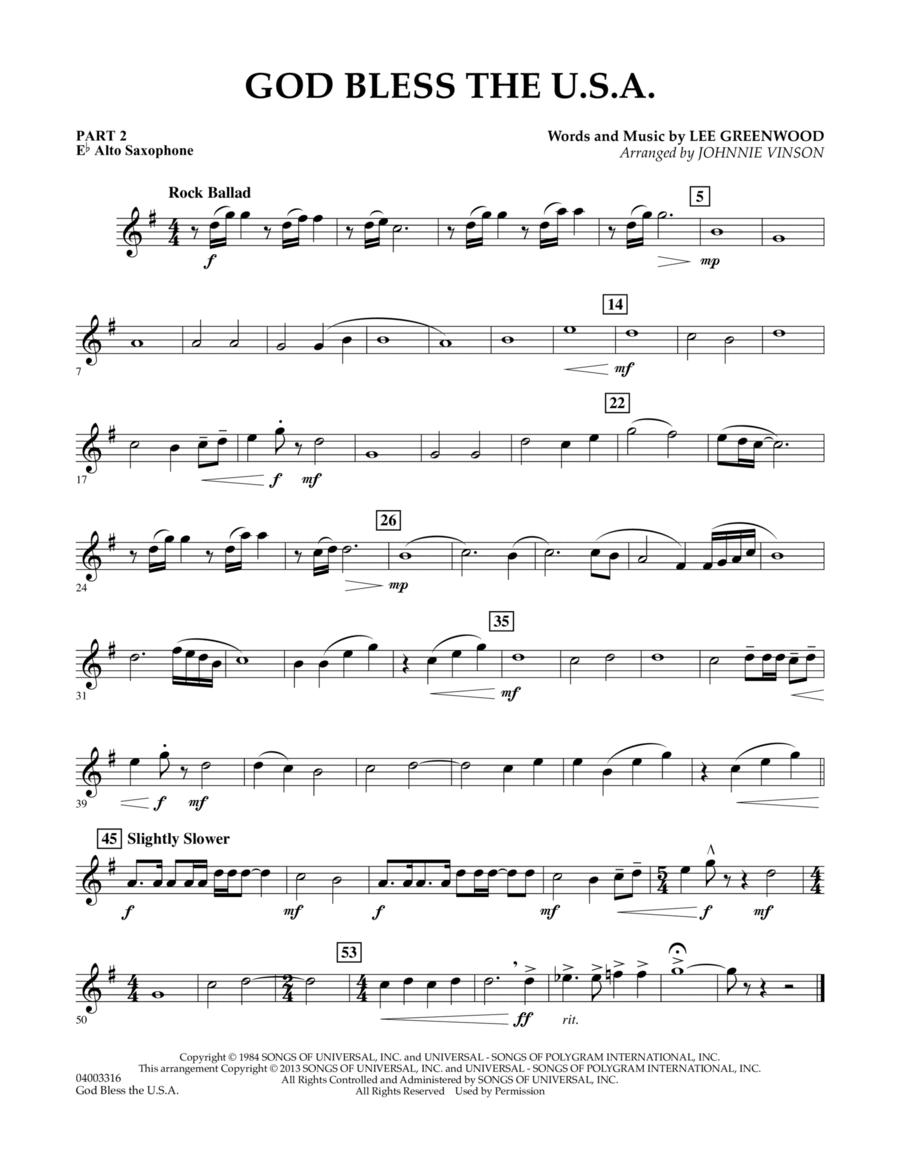 God Bless The U.S.A. - Pt.2 - Eb Alto Saxophone Concert Band scores gallery preview page 1