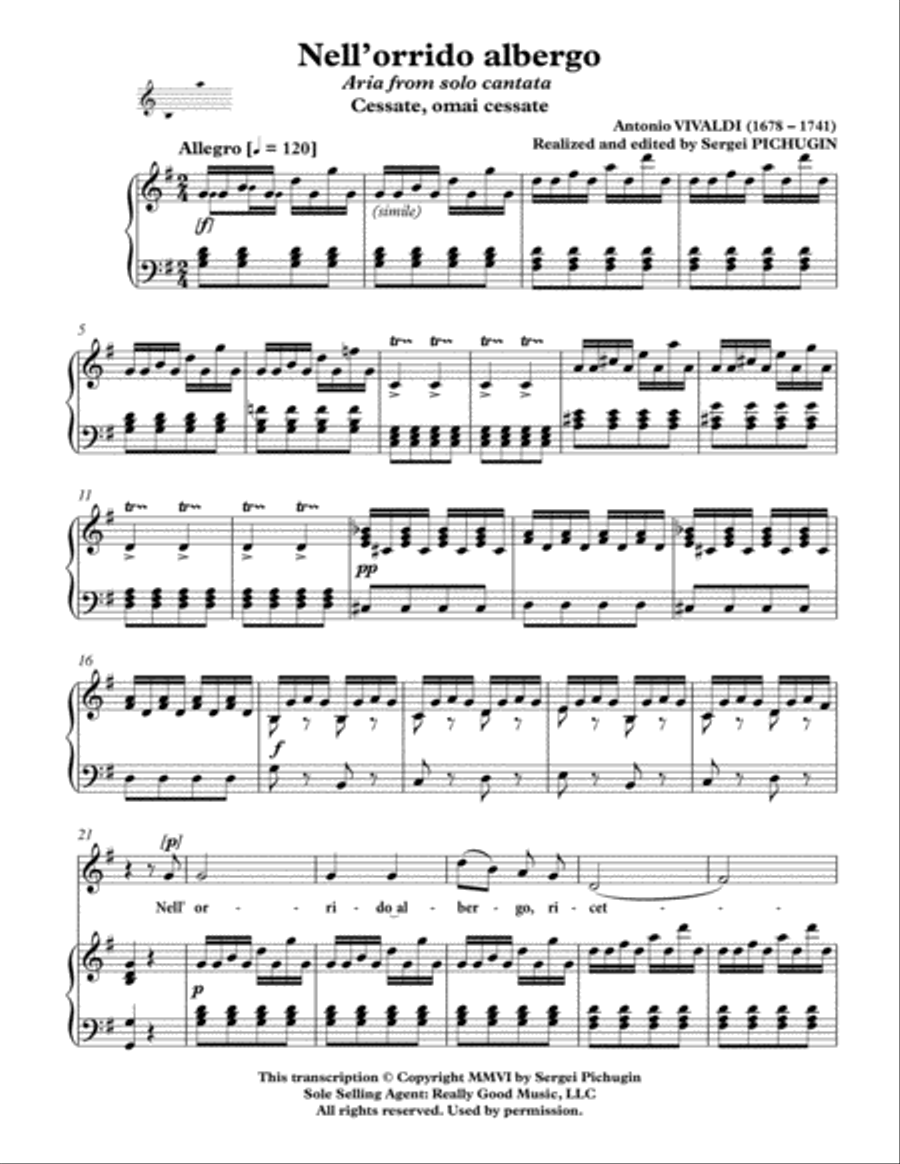 VIVALDI Antonio: Nell'orrido albergo, aria from the cantata 