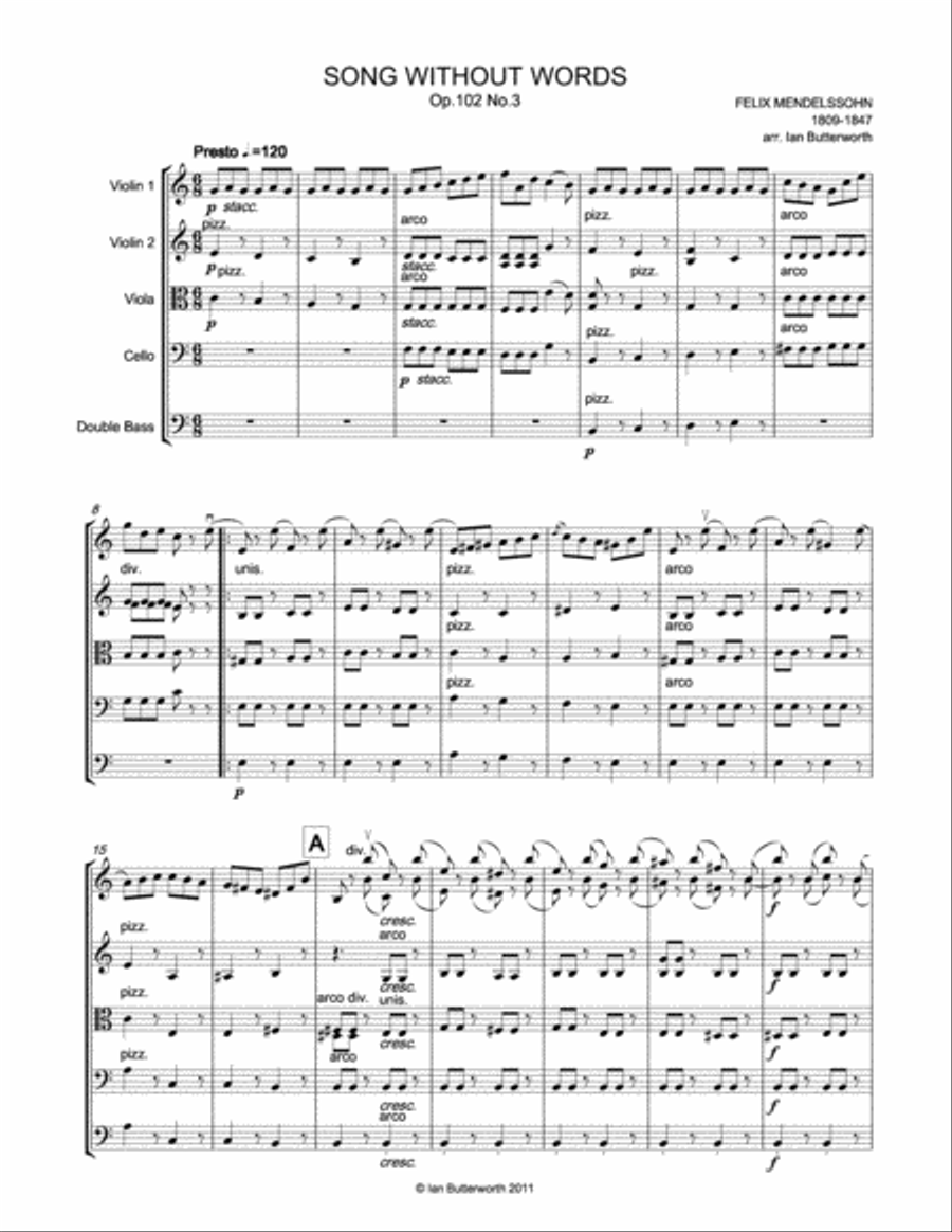 MENDELSSOHN Song without Words Op.102.No.3 for string orchestra String Orchestra scores gallery preview page 2