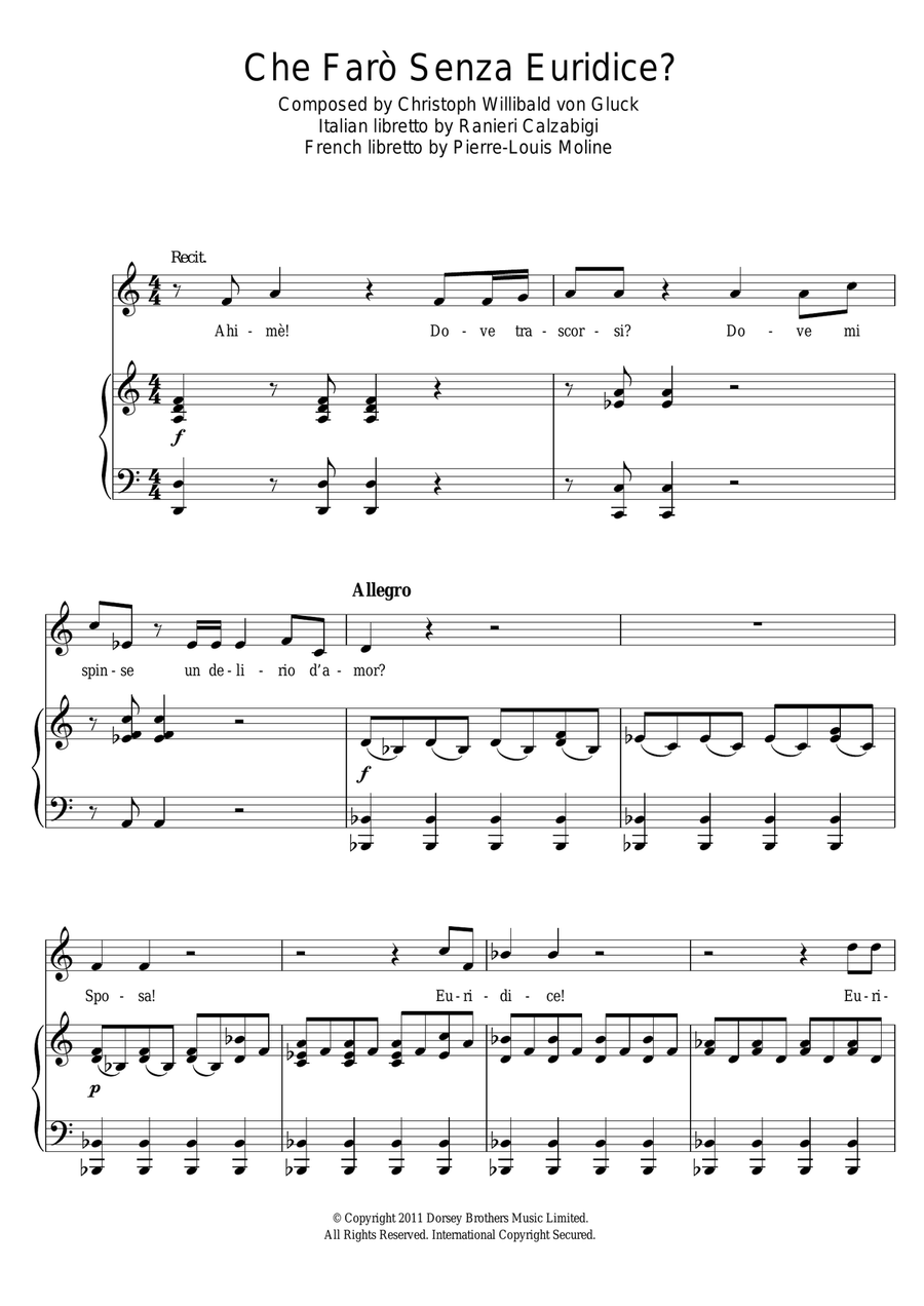 Che Faro Senza Euridice (from Orfeo ed Euridice) Piano, Vocal scores gallery preview page 1
