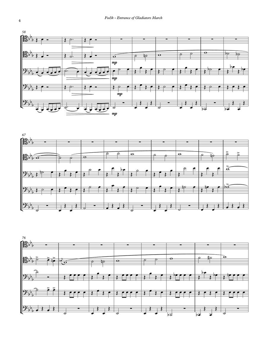 Entrance of the Gladiators (Thunder & Blazes March) for Trombone Quintet Brass Ensemble scores gallery preview page 4