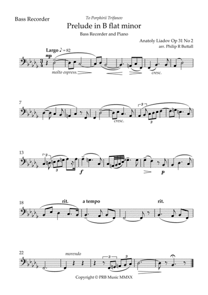 Prelude in B flat minor (Lyadov) - [Bass Recorder]