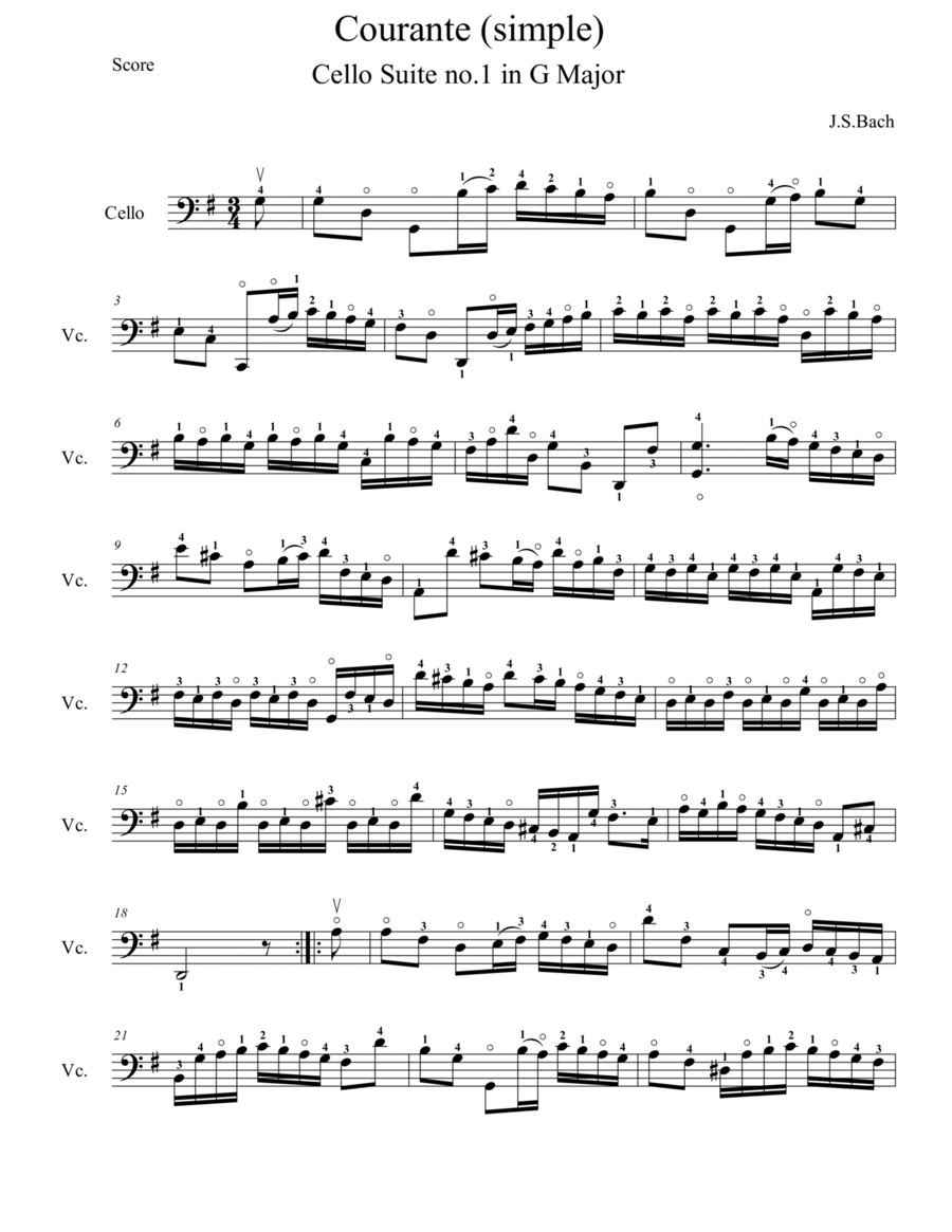 Courante from Cello Suite No.1 in G Major Cello Solo scores gallery preview page 1