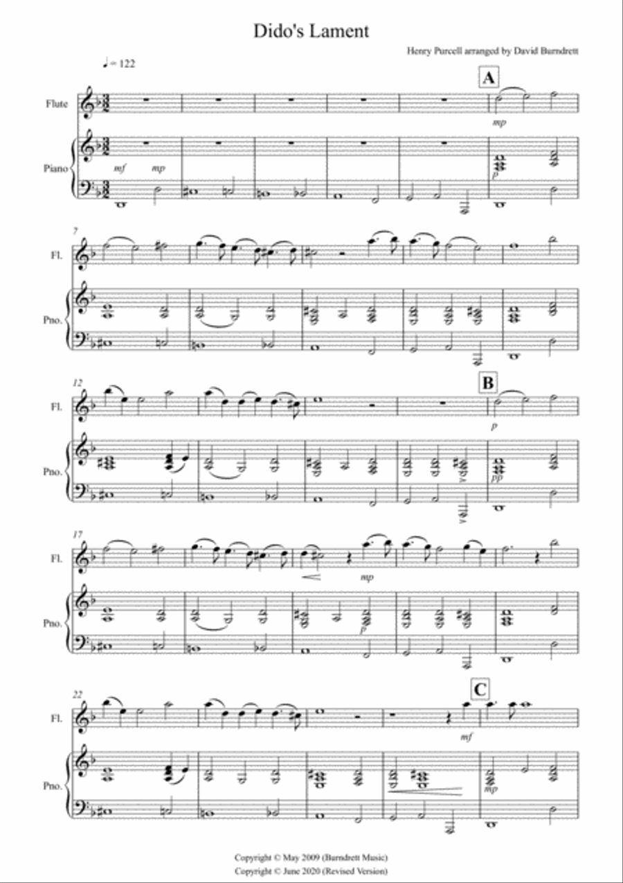 Dido's Lament for Flute and Piano Dido's Lament for Flute and Piano Flute Solo scores gallery preview page 1