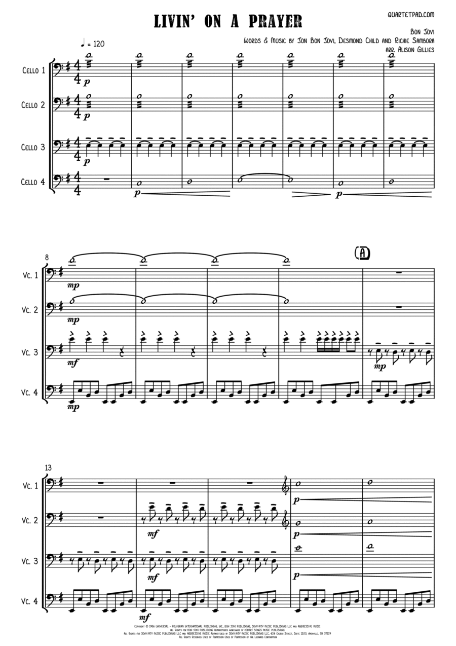Livin' On A Prayer Livin' On A Prayer String Quartet scores gallery preview page 1