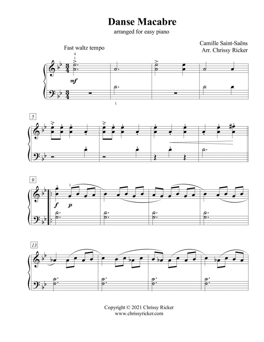 Danse Macabre - easy piano Easy Piano scores gallery preview page 1